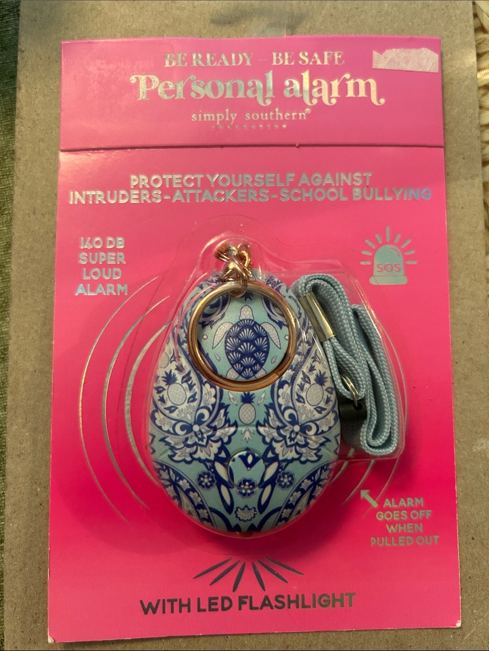 Simply Southern Blue Floral Personal Alarm with Lanyard